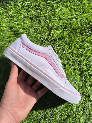 СКИДКА 38 р Білі тканинні кеди VANS white/Pink з рожевою смугою жіночі текстильні весна-літа, фото 3