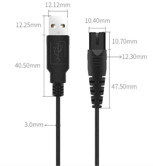 USB кабель 5V для заряджання машинок для стрижки та бритв (2 pin) 6мм між контактами, 0.8мм