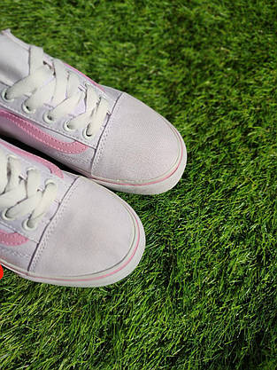 СКИДКА 37 р Білі тканинні кеди VANS white/Pink з рожевою смугою жіночі текстильні весна-літа, фото 5