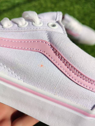СКИДКА 37 р Білі тканинні кеди VANS white/Pink з рожевою смугою жіночі текстильні весна-літа, фото 6