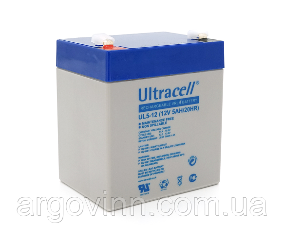Акумуляторна батарея Ultracell UL5-12 AGM 12V 5 Ah (90 x 70 x 101), 0.8 kg White Q10/420
