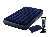 Матрац Intex надувний одномісний 64756 Матрац велюровий односпальний 76х191х25 см з насосом + подушка