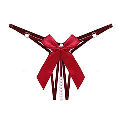 Трусики жіночі з намистинами та бантиком жіноча спідня білизна Бордо