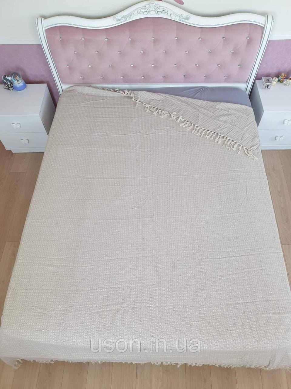 Покривало пике Пештималь з бахромою 210*230 ТМ Zeron Kare колір бежевий
