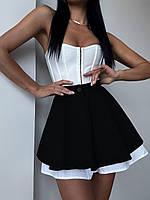 Юбка-шорты женская короткая с белыми коттоновыми вставками, цвета черный, серый