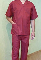 Костюм хирургический бордового цвета, ткань сорочка
