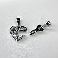 Ювелірна біжутерія сплав Finding Кулон гіпоалергенний підвіска серце 12,2 x 13.2 мм та ключ 13.5 x 6 мм Сріблястий K18026