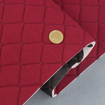 Велюр Venus стьобаний «Бордовий Ромб прошитий бордовою ниткою» на поролоні 6мм та флізеліні, ширина 140см