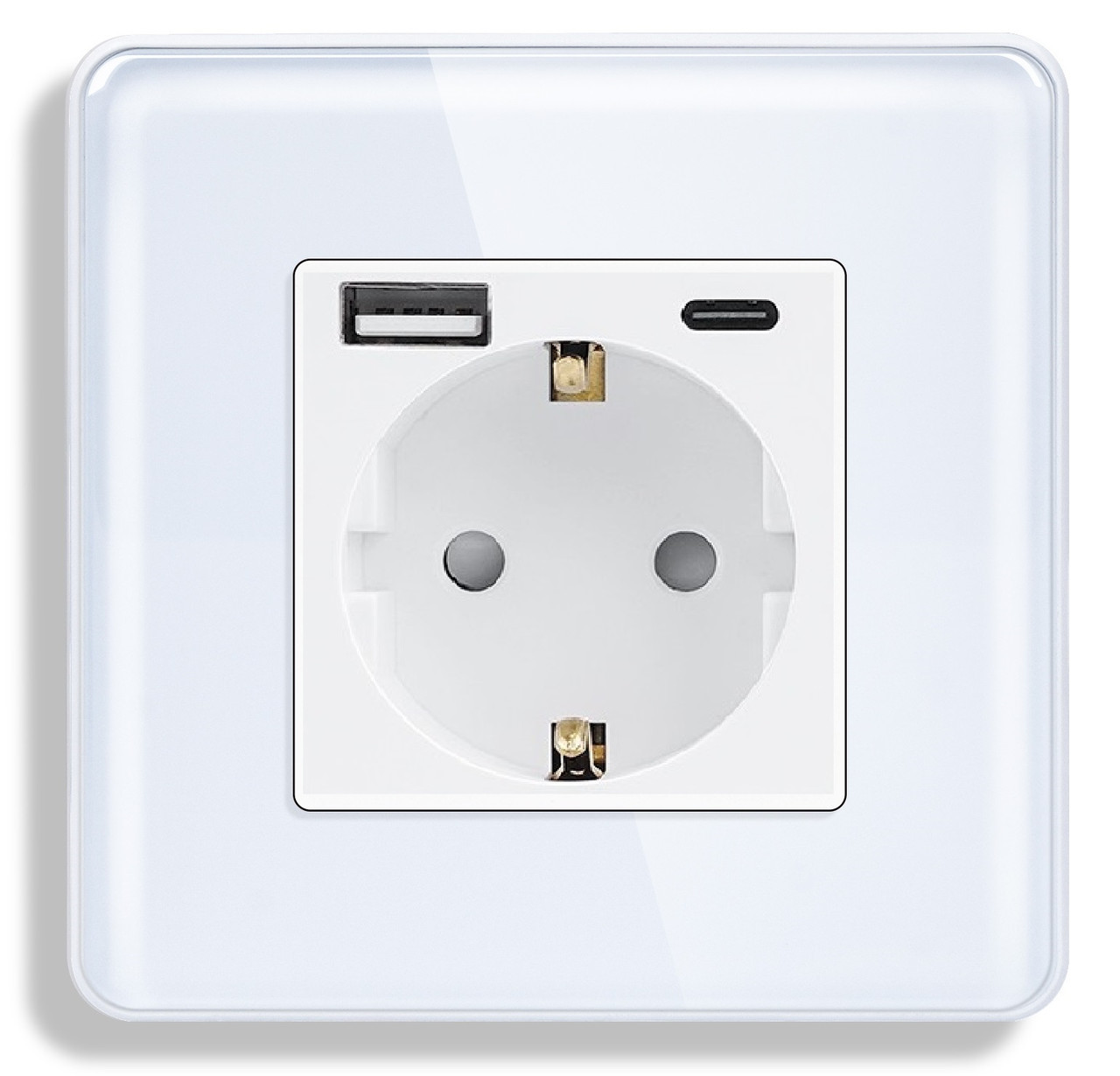 Скляна розетка з USB+Type-C 1DAL | Білий з З/К + Шторки (G86D-STUTC.WT)