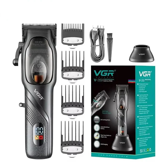 Професійний тример VGR V-269 машинка для стриження волосся й бороди на акумуляторі з насадками