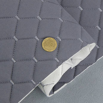 Велюр Venus стьобаний «Сірий Ромб прошитий світло-сірою ниткою» на поролоні 6мм та флізеліні, ширина 140см