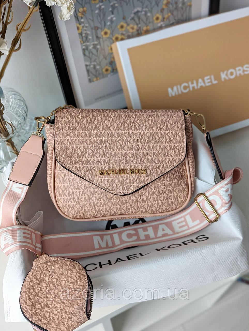 Стильна якісна повсякденна жіноча сумка крос-боді Michael Kors сумка з гаманцем сумка 2в1, фото 1