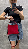 Стильна сумка жіноча через плече крос боді червона маленька сумочка замшева 24х20х10см, фото 9