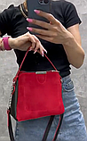 Стильна сумка жіноча через плече крос боді червона маленька сумочка замшева 24х20х10см, фото 10