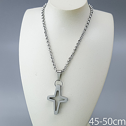 Підвіска "Срібний Хрест" без каміння, р.45-50, медичне золото Xuping, stainless steel, родій