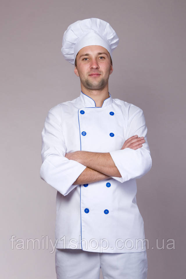 Костюм чоловічий кухаря, штани і кітель, кухарський чоловічий костюм білого кольору р. 42-56.