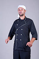 Мужской костюм повара черного цвета, поварской костюм штаны и китель, р. 44-56.