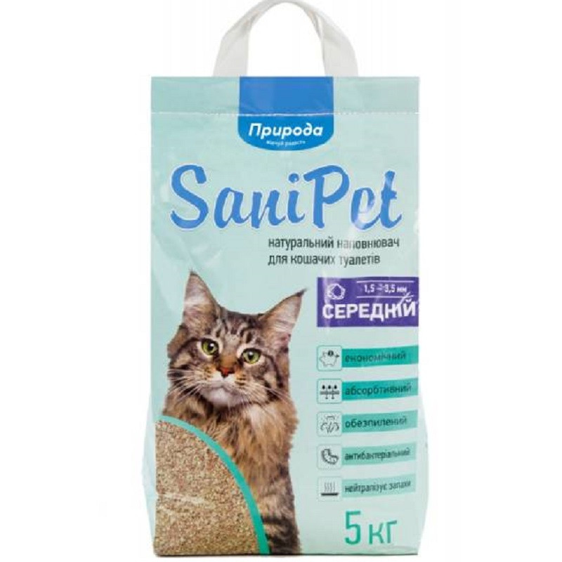 Наповнювач Sani Pet бентонітовий для котячого туалету середня гранула 5 кг Природа, фото 1