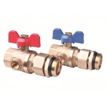 088U0822 Комплект кульових кранів Danfoss FHF-BV, 1", для підключення колекторів, 2шт, прямий, латунь, фото 1
