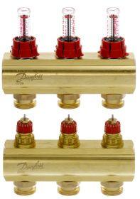 088U0523 Розподільний колектор Danfoss FHF-F, 3+3 контури, з ротаметрами, латунь, фото 1