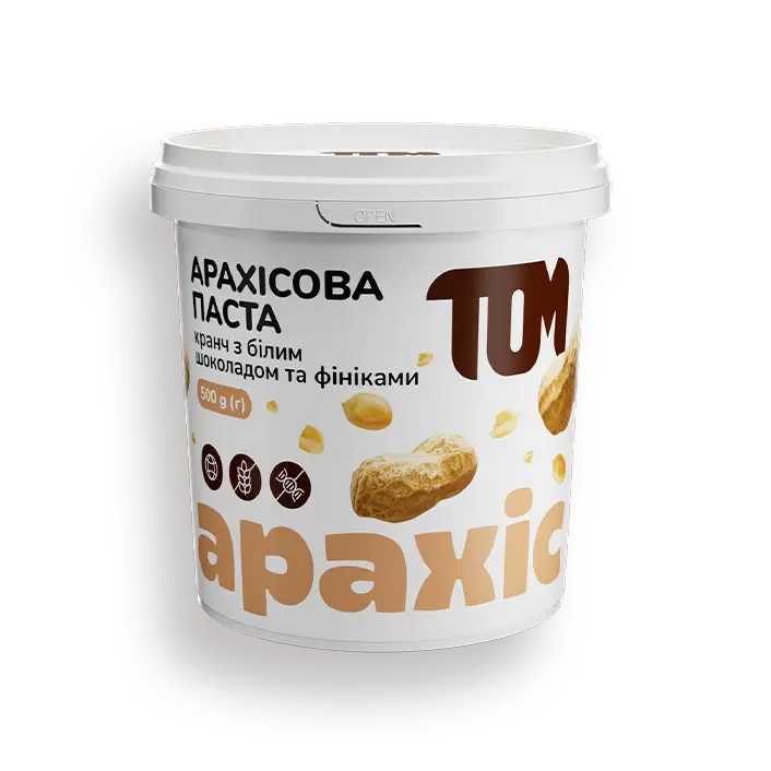Арахісова паста кранч з білим шоколадом та фініками 500 g