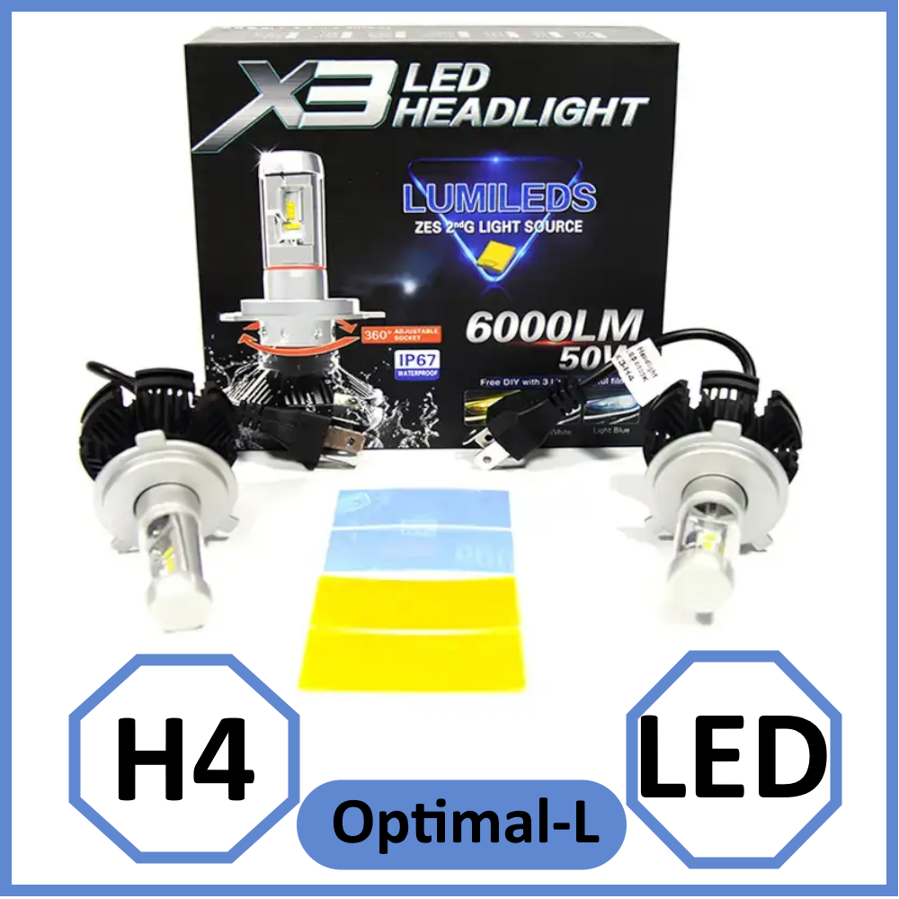 Світлодіодні LED лампи для авто H4 12V-24V X3 6000K 6000L 50W пасивне охолодження