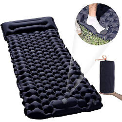 Надувний матрац (188х58х6см) з насосом, Outdoor Sleeping Black / Похідний каремат з подушкою /  Надувний килимок туристичний