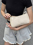 Жіноча біла молочна сумка через плече багет рептилія, фото 6