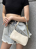 Жіноча біла молочна сумка через плече багет рептилія, фото 7