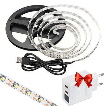 Світлодіодна LED стрічка 5м + Подарунок Адаптер 220V CX QC03 / Лед стрічка від повербанка / Діодне підсвічування