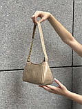 Жіноча бежева сумка через плече багет рептилія, фото 4