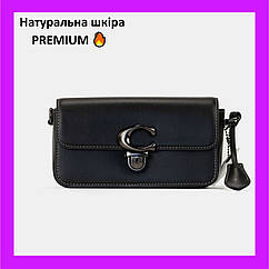 Класична чорна жіноча шкіряна сумка клатч Coach Брендова сумочка коуч через плече натуральна шкіра преміум