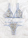 Жіночий комплект ліф і трусики з квітковою вишивкою в блакитному кольорі, фото 2