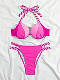 Рожевий жіночий купальник з пушапом на зав'язці через шию, фото 2