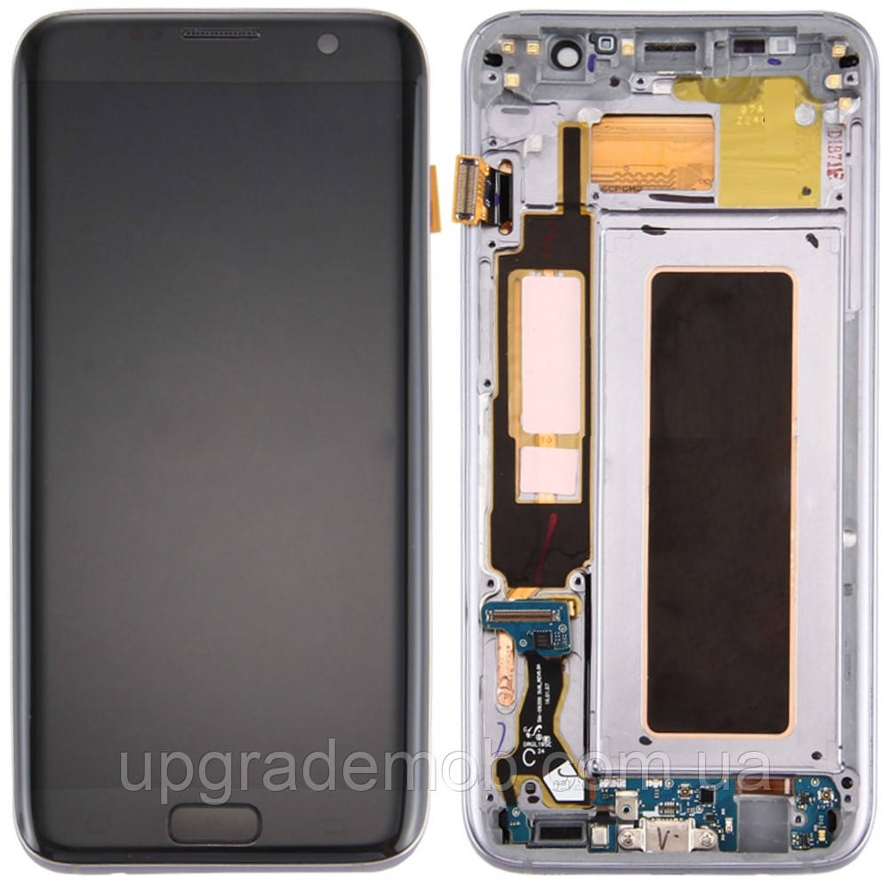 Дисплей модуль тачскрин Samsung G935 Galaxy S7 Edge чорний Amoled оригінал переклеєне скло з рамкою — пляма