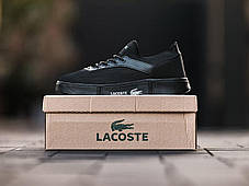 Чоловічі кросівки Lacoste Total Black кеди низькі Лакоста чорні повністю сітка літні, фото 3