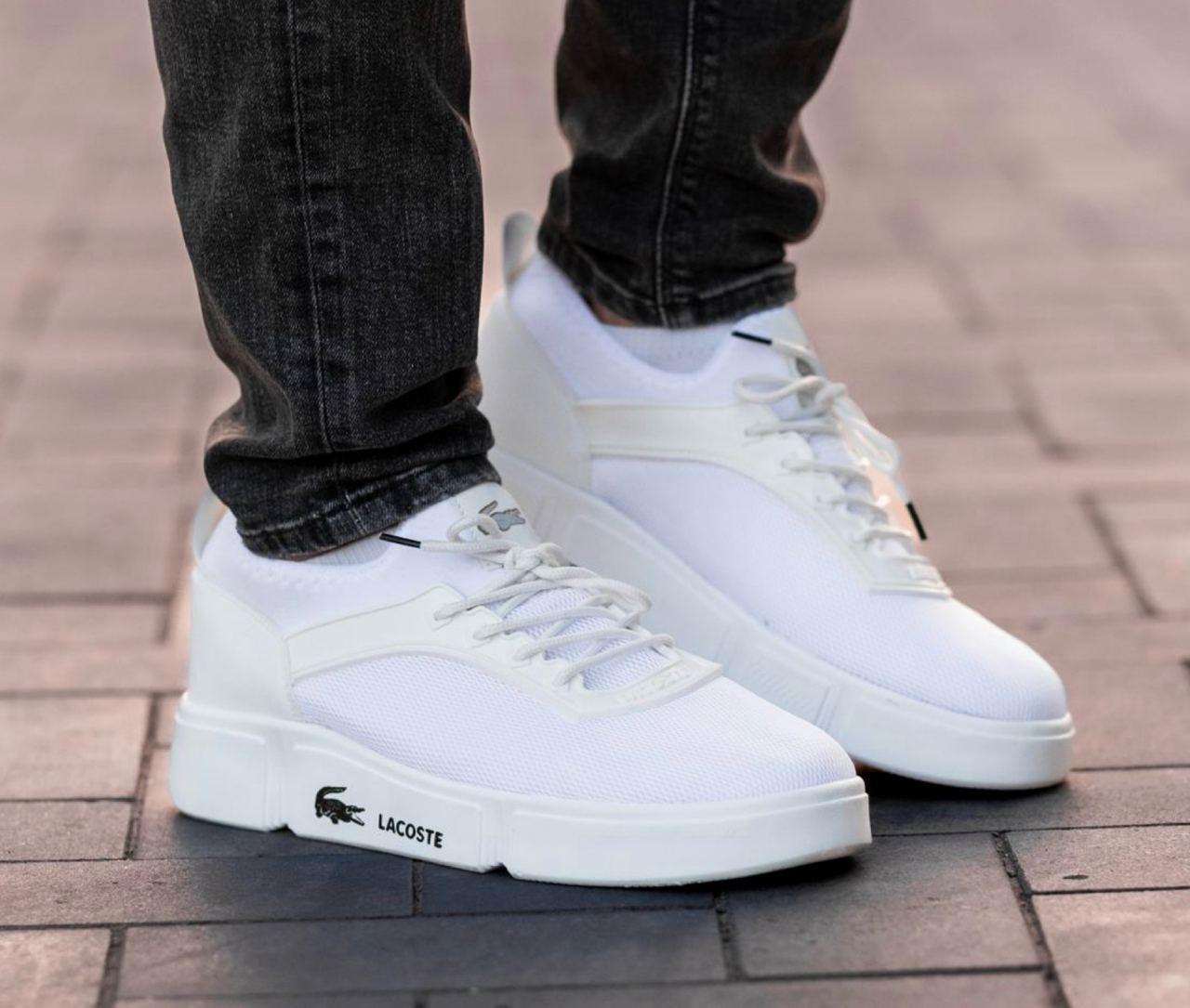 Чоловічі кросівки Lacoste White Кеди Лакоста білі для чоловіків повсякденні сітка весна літо