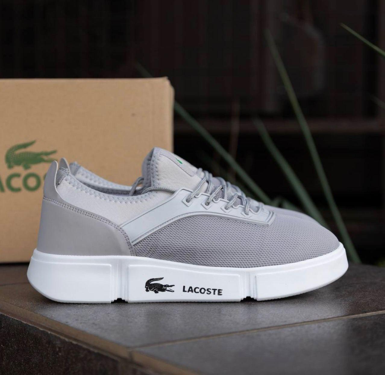 Чоловічі кросівки Lacoste Silver White Кеди Лакоста сірі з білим повсякденні сітка текстиль сітка текстиль літні