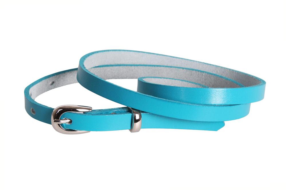 Жіночий вузький ремінь з натуральної шкіри кт220723 блакитний, фото 1