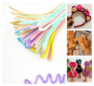 Синельний дріт / Пухнастий дріт / Упаковка - 98-100 шт / Мікс Пастельний