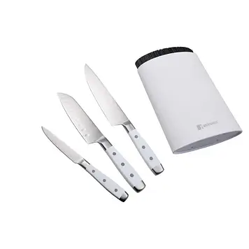 Набір хороших литих ножів 4 предмети 3 ножа та підставка для кухні Bergner BG-41051-WH Naturally