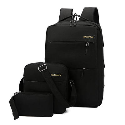 Набір чоловічих сумок Рюкзак, сумка, клач 3 в 1 Backpack Trend Чорний 182387