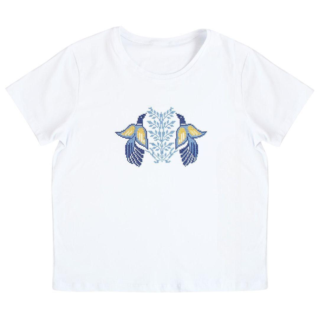 Футболка біла жіноча з вишитим птахами, фото 1