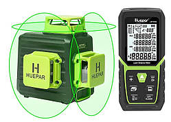 Лазерний рівень Huepar B03CG 3D в кейсі з з лазерною рулеткою