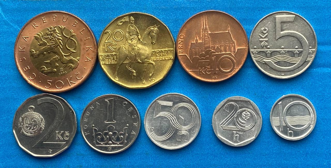 Набір монет Чехії 10+20+50 гел 1+2+5+10+20+50 крон 1993-2020 рр.