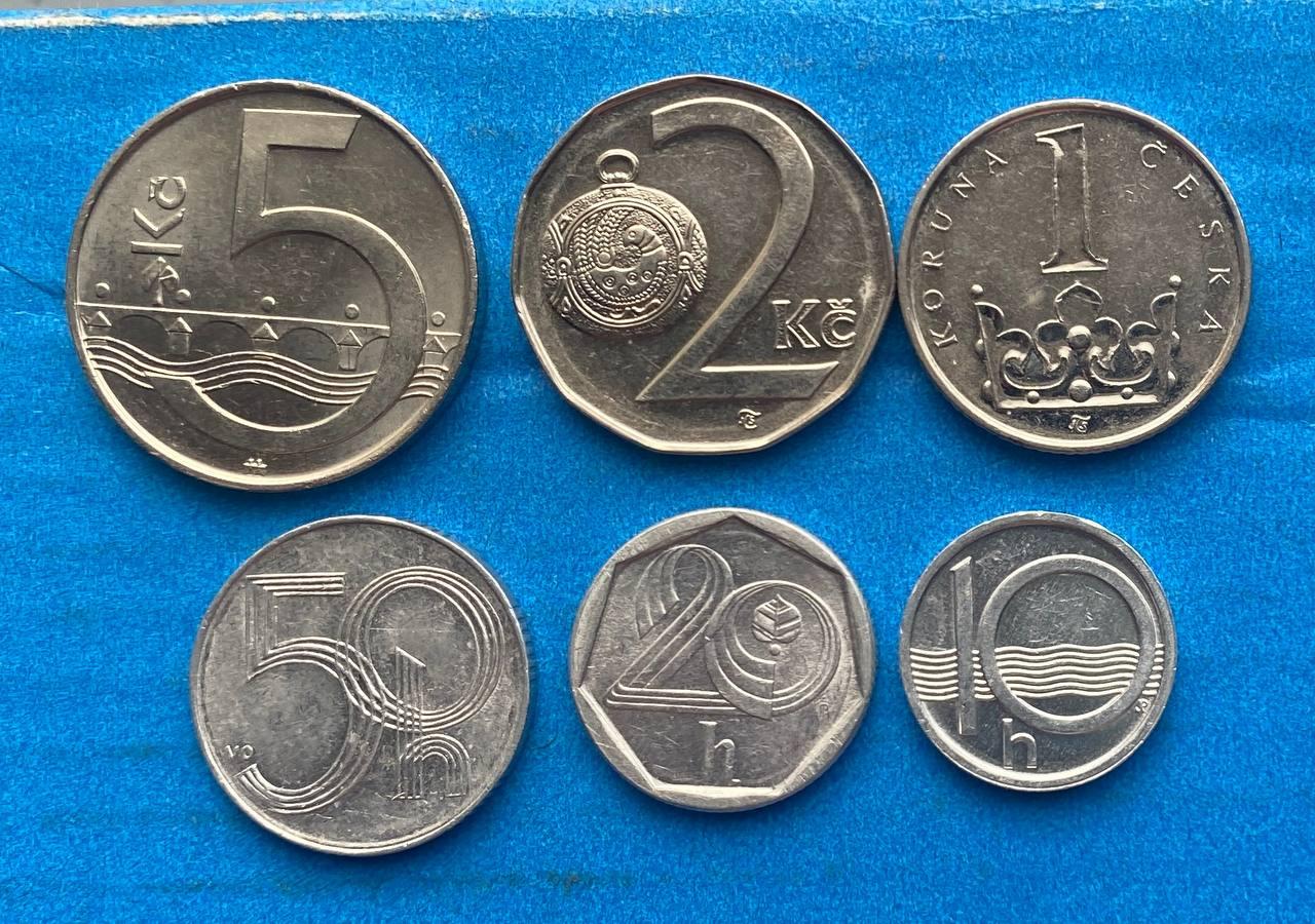 Набір монет Чехії 10+20+50 гел 1+2+5 крон 1993-2020 рр., фото 1