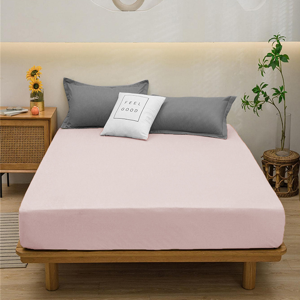 Рожеве пудрове простирадло на гумці на євро ліжко натяжне (180*200*25) однотонне бавовняне з бязі