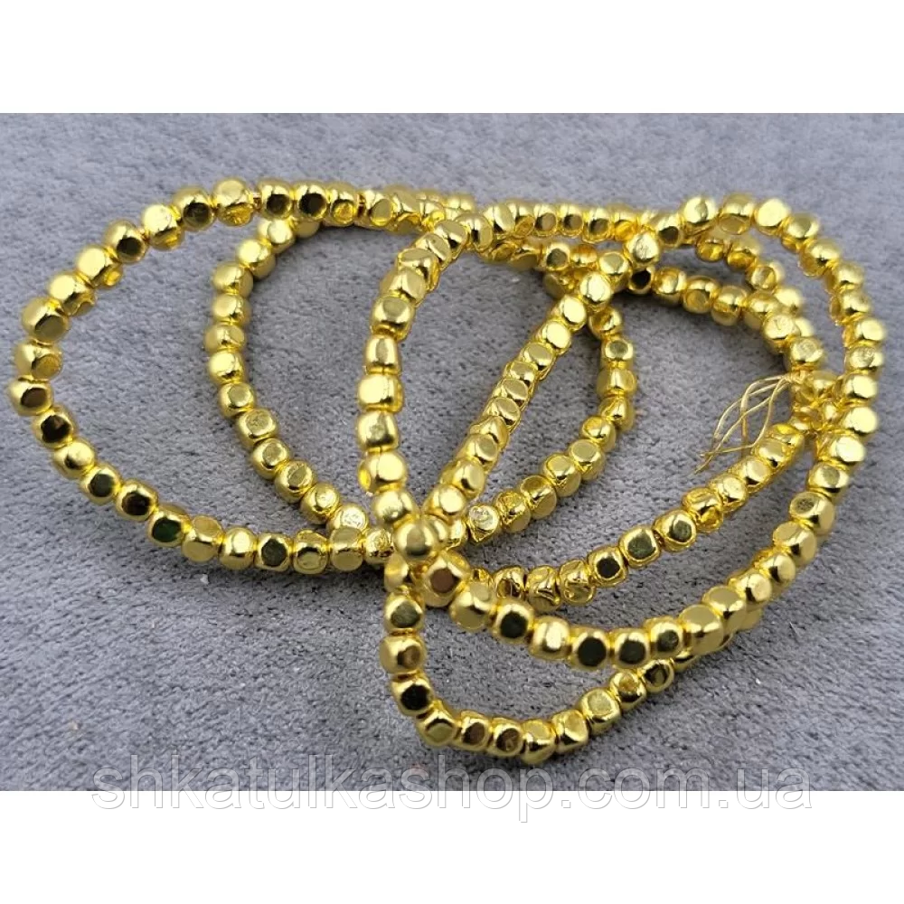 Намистини гематит 2,4мм, 180шт колір лимонне золото, фото 1