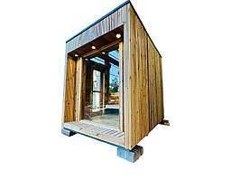 Mini Sauna 3,0х2,3м Gartensauna-37 в скандинавському стилі з панорамним вікном від Thermowood Production