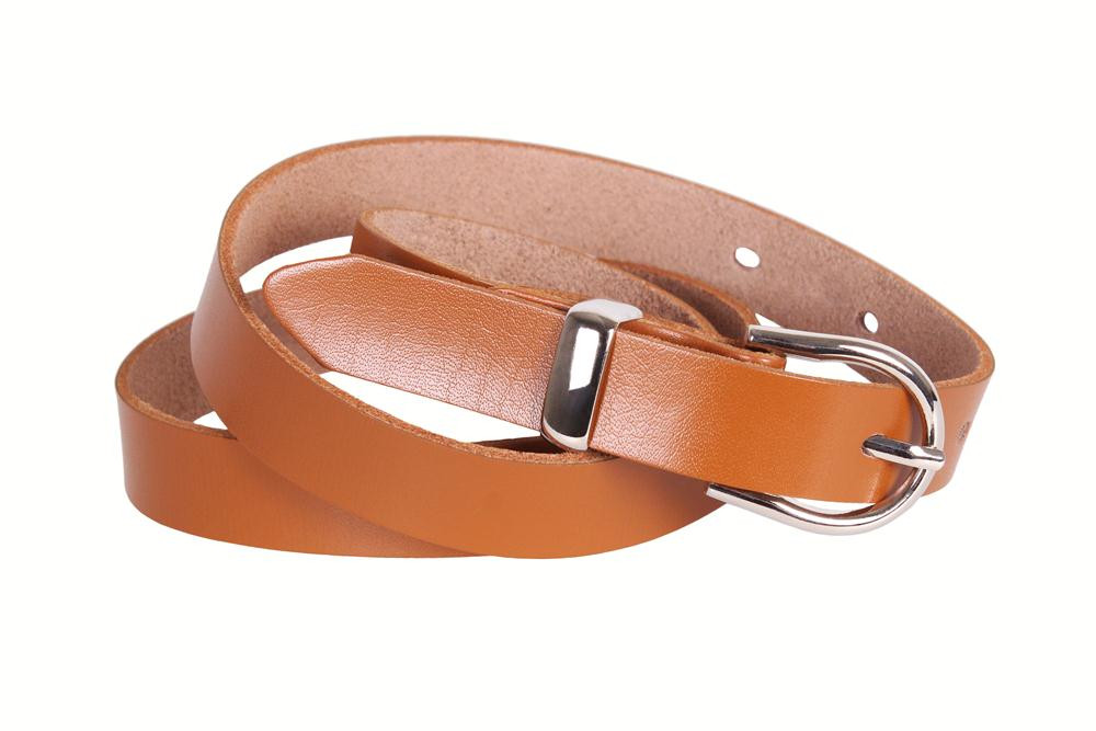Жіночий вузький ремінь з натуральної шкіри кт220732 рудий, фото 1